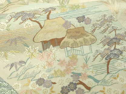 平和屋着物▼六通柄袋帯 唐織 風景草花文 金糸 正絹 逸品 DAAV9790sf