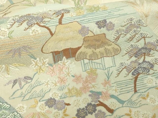 平和屋着物▼六通柄袋帯 唐織 風景草花文 金糸 正絹 逸品 DAAV9790sf