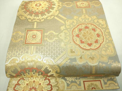 平和屋着物▼六通柄袋帯 正倉院花文 金糸 正絹 逸品 DAAV9792sf