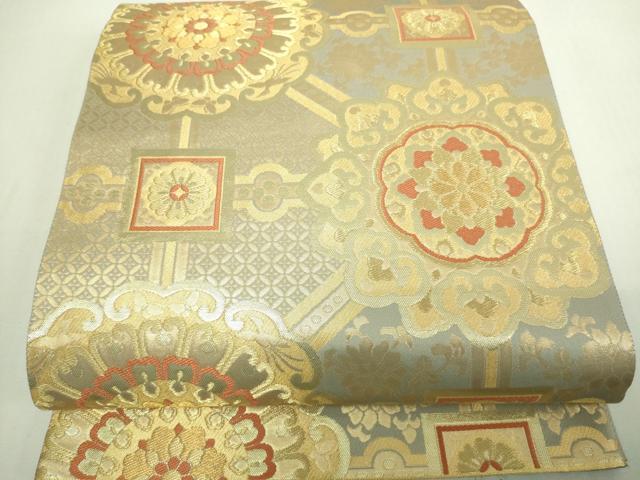平和屋着物▼六通柄袋帯 正倉院花文 金糸 正絹 逸品 DAAV9792sf
