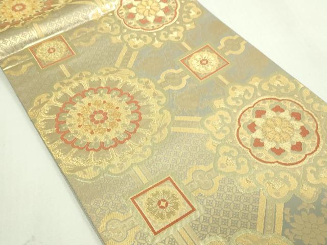 平和屋着物▼六通柄袋帯 正倉院花文 金糸 正絹 逸品 DAAV9792sf