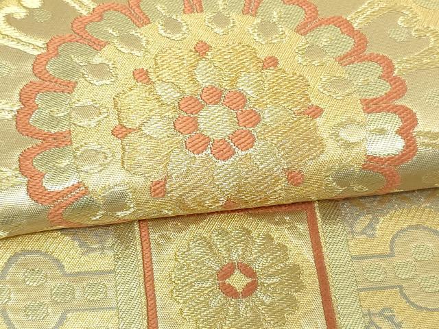 平和屋着物▼六通柄袋帯 正倉院花文 金糸 正絹 逸品 DAAV9792sf
