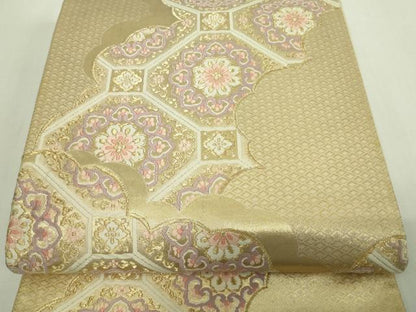 平和屋着物▼六通柄袋帯　唐織　蜀江花文　金糸　正絹　逸品　DAAV9796sf