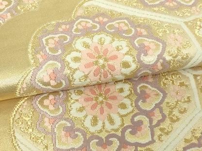 平和屋着物▼六通柄袋帯　唐織　蜀江花文　金糸　正絹　逸品　DAAV9796sf