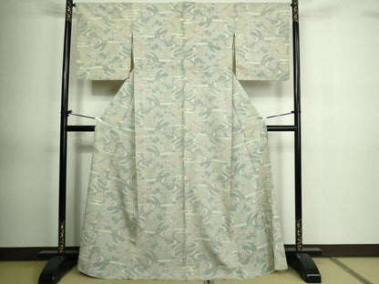 平和屋着物▽本塩沢 単衣 草花文 正絹 逸品 DAAV9850sf