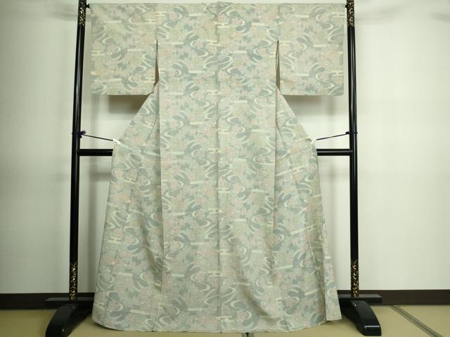 平和屋着物▽本塩沢 単衣 草花文 正絹 逸品 DAAV9850sf