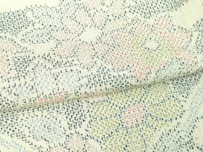 平和屋着物▽本塩沢 単衣 草花文 正絹 逸品 DAAV9850sf