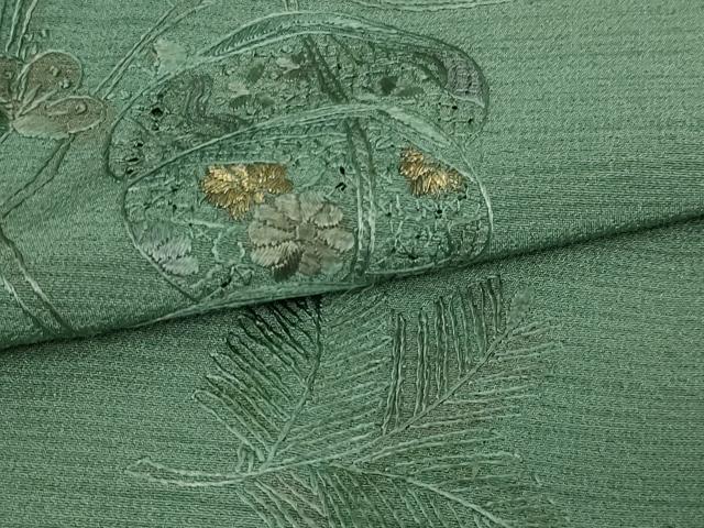 平和屋着物▽中国三大刺繍 汕頭刺繍 スワトウ刺繍 総刺繍 訪問着 単衣 枝花文 金糸 鈴乃屋扱い 正絹 逸品 DAAV9852sf