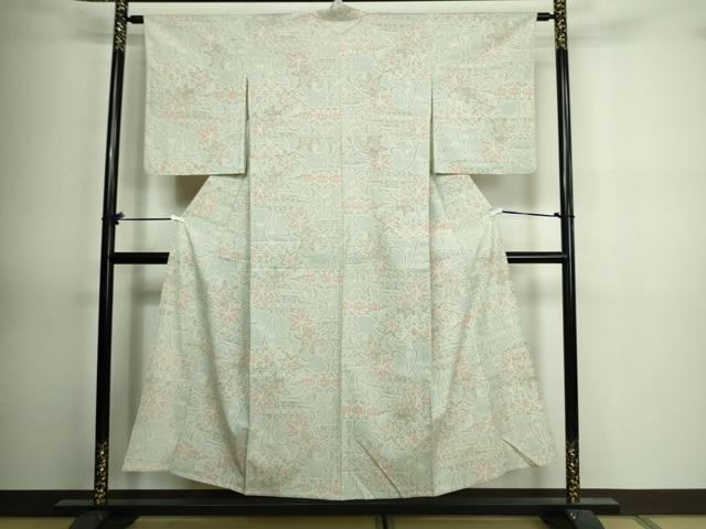 平和屋着物▽本塩沢 単衣 花唐草文 正絹 逸品 DAAV9853sf