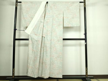 平和屋着物▽本塩沢 単衣 花唐草文 正絹 逸品 DAAV9853sf