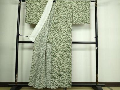 平和屋着物▽上質な紬 単衣 舞扇花文 鬼しぼ縮緬 正絹 逸品 DAAV9855sf