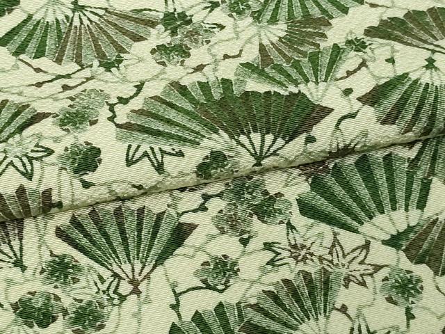 平和屋着物▽上質な紬 単衣 舞扇花文 鬼しぼ縮緬 正絹 逸品 DAAV9855sf
