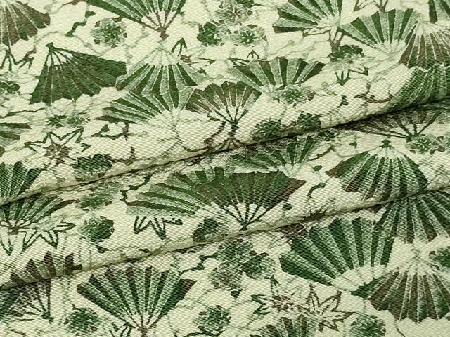 平和屋着物▽上質な紬 単衣 舞扇花文 鬼しぼ縮緬 正絹 逸品 DAAV9855sf
