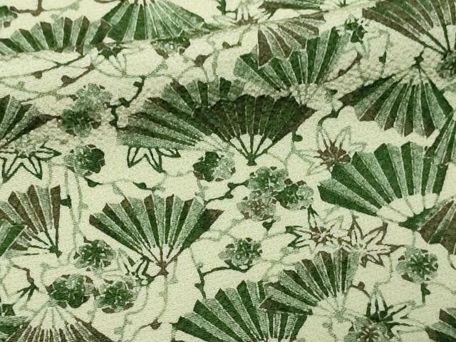 平和屋着物▽上質な紬 単衣 舞扇花文 鬼しぼ縮緬 正絹 逸品 DAAV9855sf