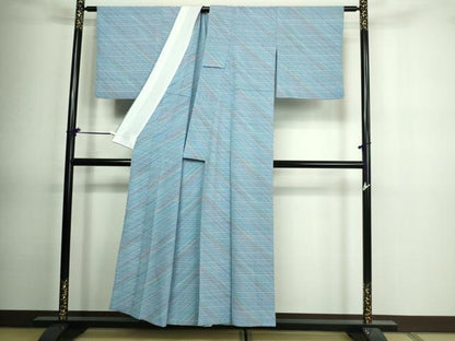 平和屋着物▽小紋 単衣 斜縞 洗える着物 DAAV9861sf