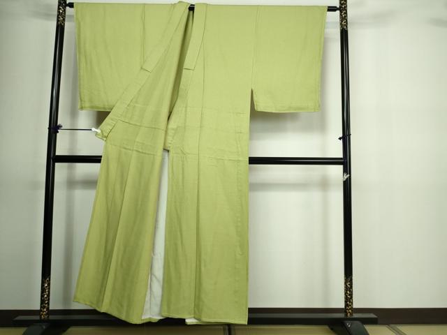 平和屋着物▽男性 色無地 単衣 網目地紋 抹茶色 正絹 逸品 未使用 DAAV9863sf