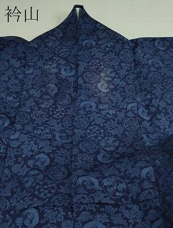 平和屋着物▽上質な小紋 単衣 藍 型染め 花唐草文 鬼しぼ縮緬 正絹 逸品 DAAV9864sf