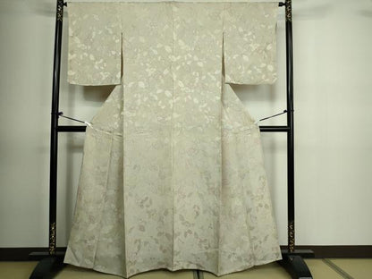 平和屋着物▽上質な小紋　単衣　地紋起こし　草花文　正絹　逸品　DAAV9866sf