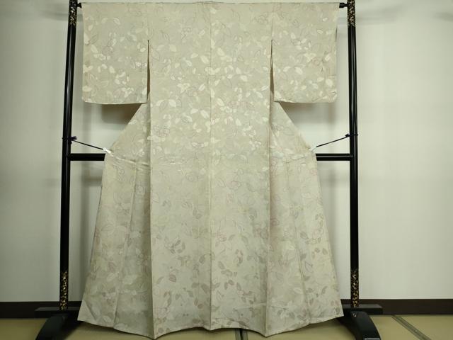 平和屋着物▽上質な小紋　単衣　地紋起こし　草花文　正絹　逸品　DAAV9866sf