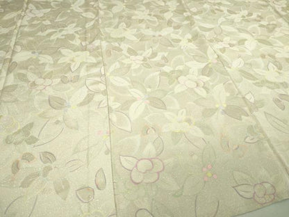 平和屋着物▽上質な小紋　単衣　地紋起こし　草花文　正絹　逸品　DAAV9866sf