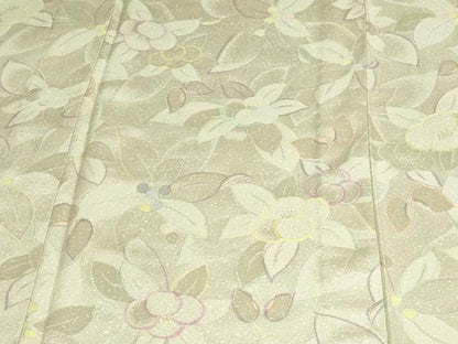 平和屋着物▽上質な小紋　単衣　地紋起こし　草花文　正絹　逸品　DAAV9866sf