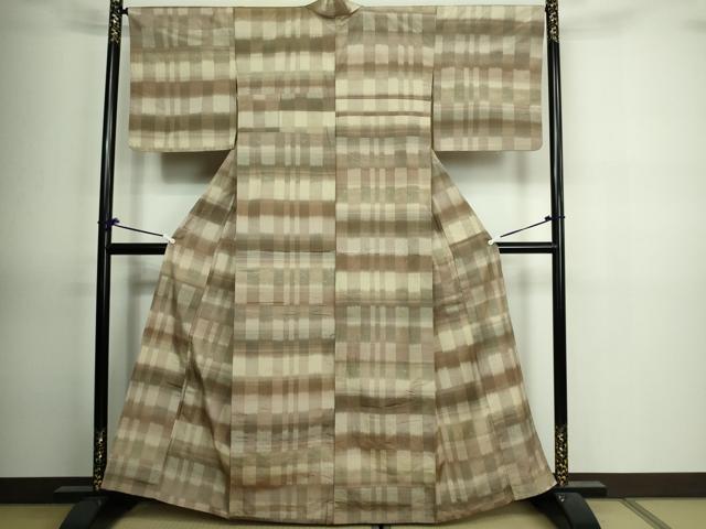 平和屋着物▽上質な紬 単衣 花織 間道 正絹 逸品 DAAV9869sf