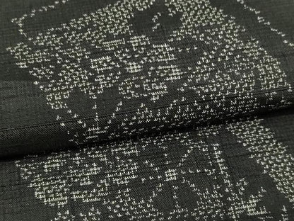 平和屋着物▽上質な紬 単衣 草花文 黒地 正絹 逸品 DAAV9873sf