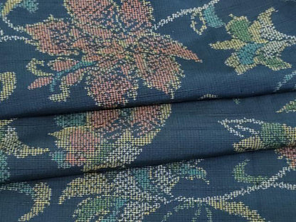 平和屋着物▽上質な紬 単衣 更紗花文 正絹 逸品 DAAV9874sf
