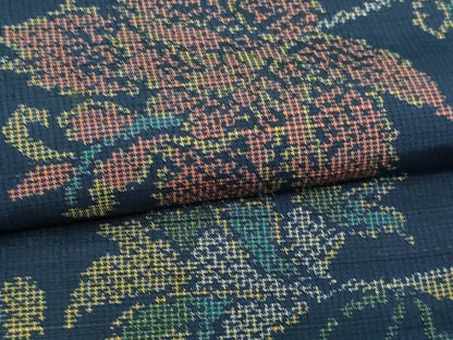 平和屋着物▽上質な紬 単衣 更紗花文 正絹 逸品 DAAV9874sf