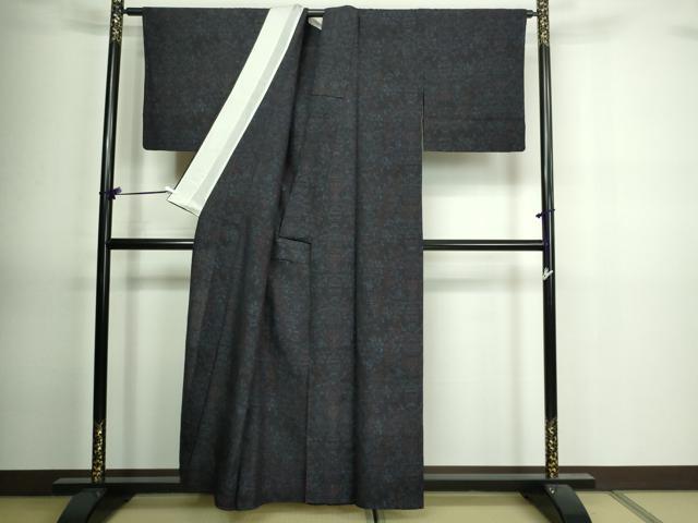 平和屋着物▽結城縮 単衣 洋花文 正絹 逸品 DAAV9876sf