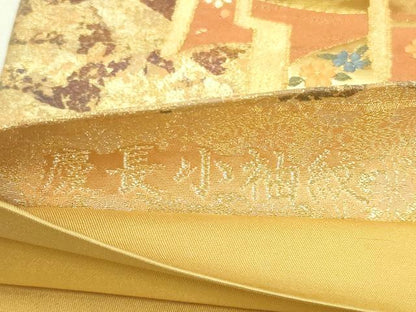 平和屋着物▼六通柄袋帯　唐織　作家物　慶長小袖紋　金糸　正絹　逸品　DAAV9880sf