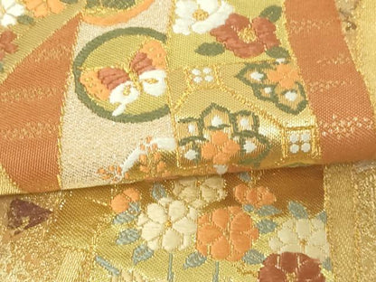 平和屋着物▼六通柄袋帯　唐織　作家物　慶長小袖紋　金糸　正絹　逸品　DAAV9880sf
