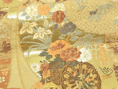 平和屋着物▼六通柄袋帯　唐織　作家物　慶長小袖紋　金糸　正絹　逸品　DAAV9880sf