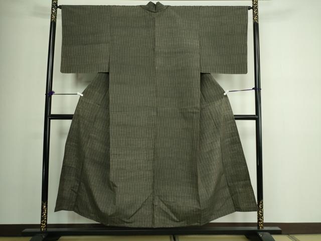 平和屋着物▽上質な紬 単衣 縞 正絹 逸品 DAAV9912sf