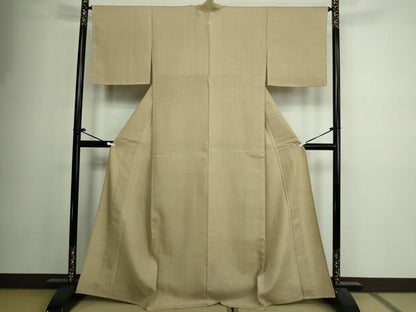 平和屋着物▽上質な紬　単衣　白橡色　正絹　逸品　DAAV9914sf