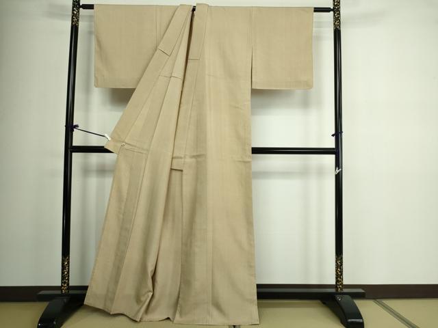 平和屋着物▽上質な紬　単衣　白橡色　正絹　逸品　DAAV9914sf