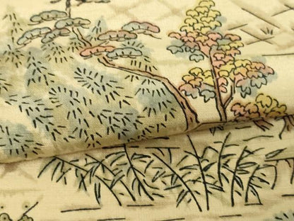 平和屋着物▽上質な小紋 単衣 紬地 風景草花文 正絹 逸品 DAAV9919sf