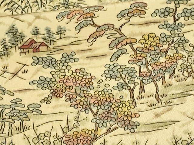 平和屋着物▽上質な小紋 単衣 紬地 風景草花文 正絹 逸品 DAAV9919sf