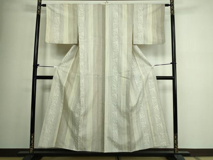 平和屋着物▽結城紬 単衣 80亀甲 草花間道 正絹 逸品 DAAV9922sf