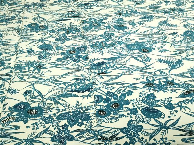 平和屋着物▽上質な小紋 単衣 本藍 型絵染 草花文 正絹 逸品 DAAV9926sf