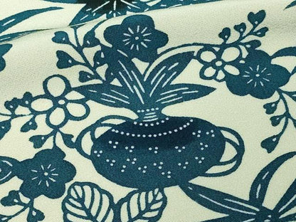 平和屋着物▽上質な小紋 単衣 本藍 型絵染 草花文 正絹 逸品 DAAV9926sf