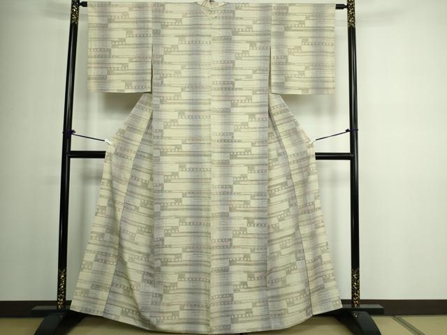 平和屋着物▽上質な紬 単衣 横段文 正絹 逸品 DAAV9929sf