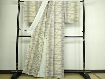 平和屋着物▽上質な紬 単衣 横段文 正絹 逸品 DAAV9929sf