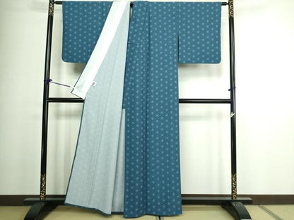 平和屋着物▽小紋 単衣 麻の葉文様 洗える着物 DAAV9934sf