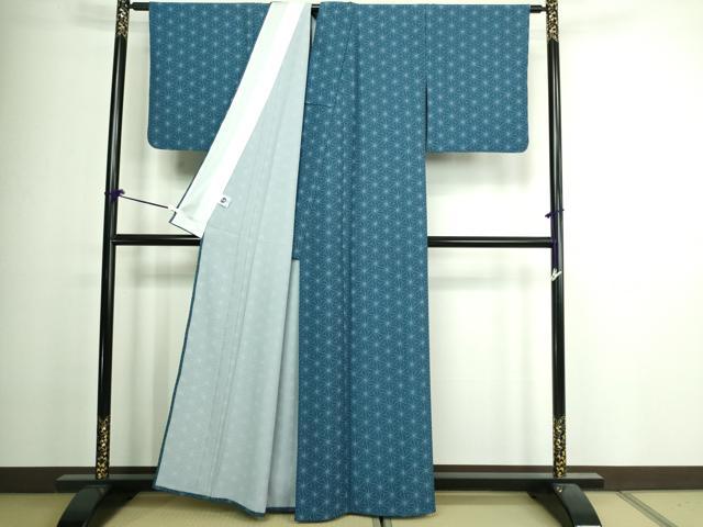 平和屋着物▽小紋 単衣 麻の葉文様 洗える着物 DAAV9934sf