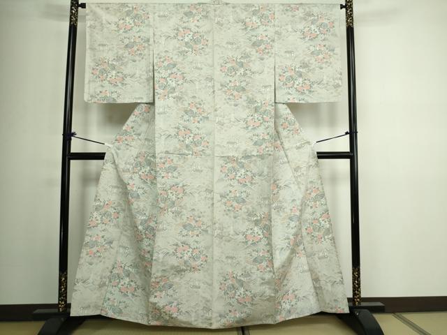 平和屋着物▽上質な紬 単衣 孔雀花文 正絹 逸品 未使用 DAAV9939sf