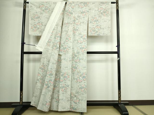 平和屋着物▽上質な紬 単衣 孔雀花文 正絹 逸品 未使用 DAAV9939sf
