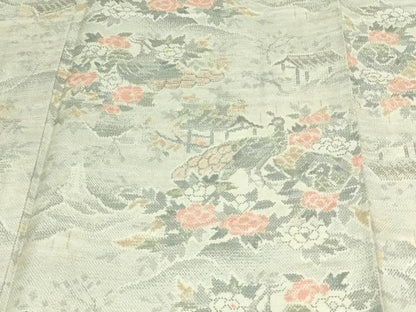 平和屋着物▽上質な紬 単衣 孔雀花文 正絹 逸品 未使用 DAAV9939sf