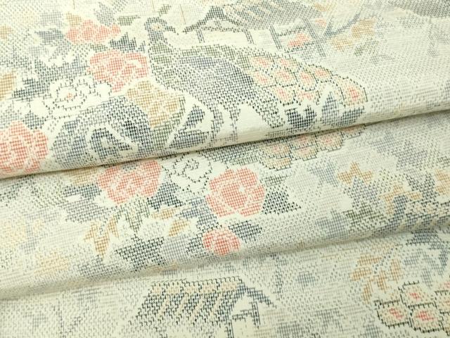 平和屋着物▽上質な紬 単衣 孔雀花文 正絹 逸品 未使用 DAAV9939sf