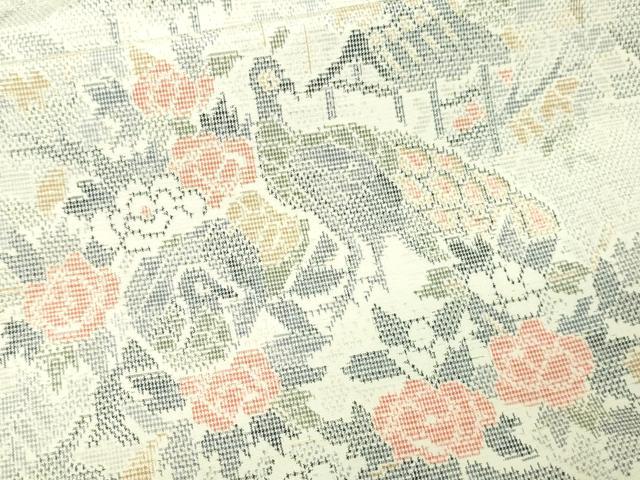 平和屋着物▽上質な紬 単衣 孔雀花文 正絹 逸品 未使用 DAAV9939sf